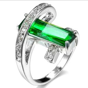 Classical Rectangle Style Green Topaz AAA Zircon Sterling Silver 925